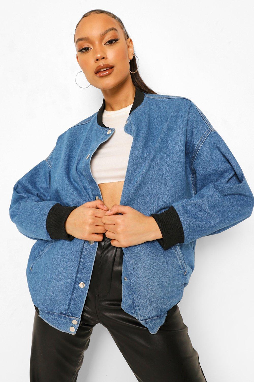 Denim varsity deals jacket womens